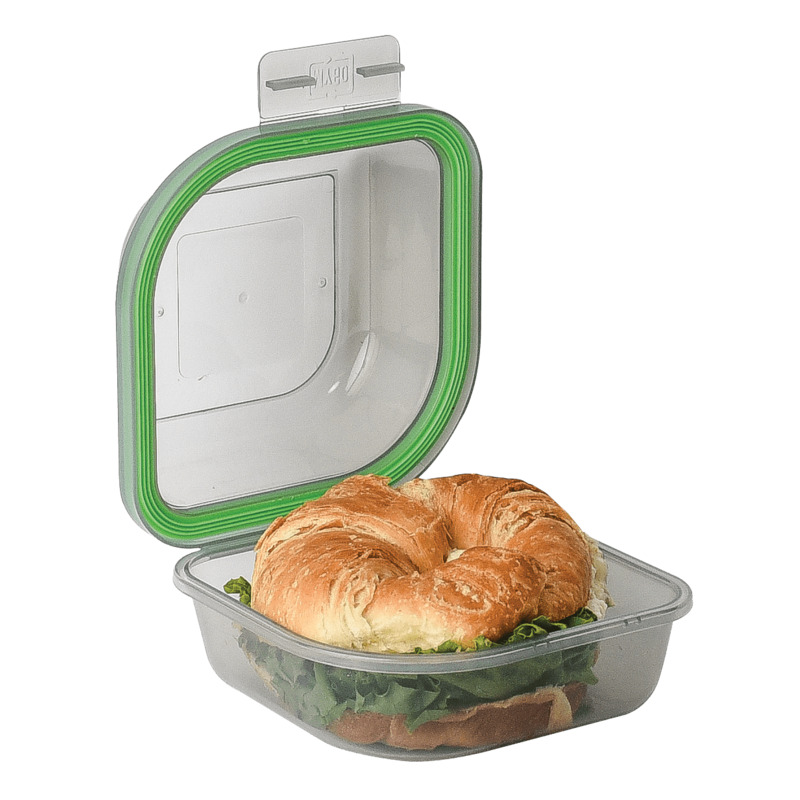 MyGo Container Large To-Go Single Compartment Container, 9x 9 x 2-1/2,  Reusable, Microwave Safe, NSF Certified, Smoke/Green