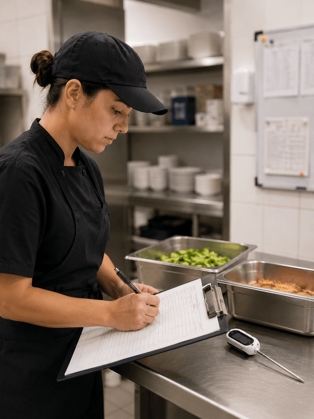 Staff logging temperatures and auditing the food safety plan